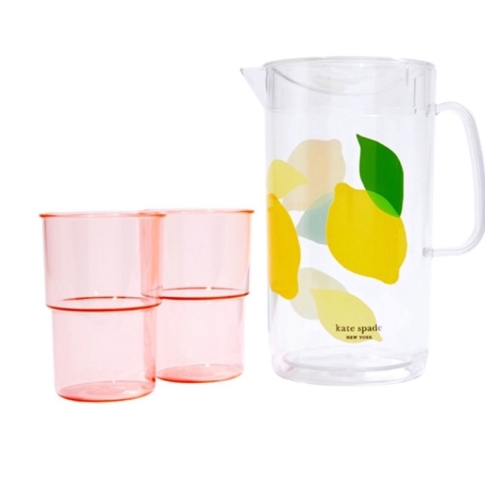 Kate Spade Acrylic  Lemon Pitcher and Cup Set. New in Box.